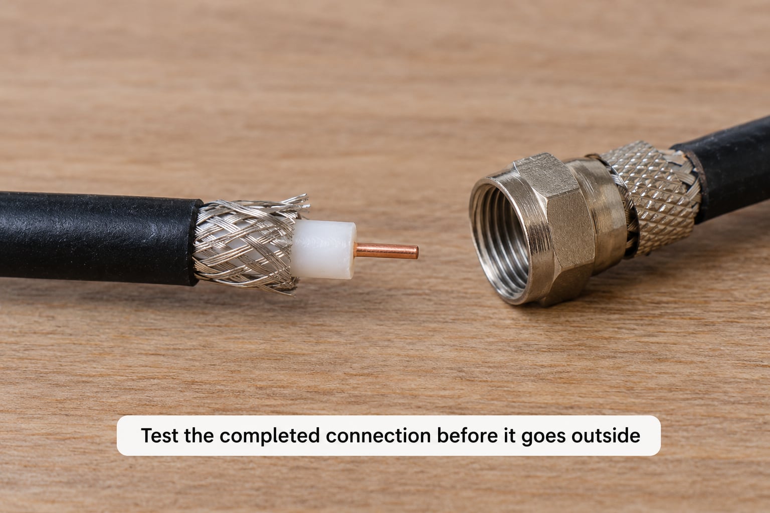 Test the completed connection before it goes outside