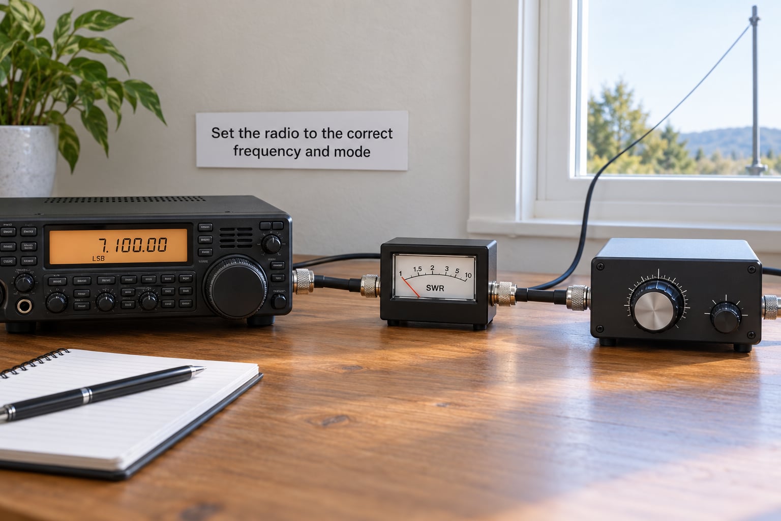 Set the radio to the correct frequency and mode